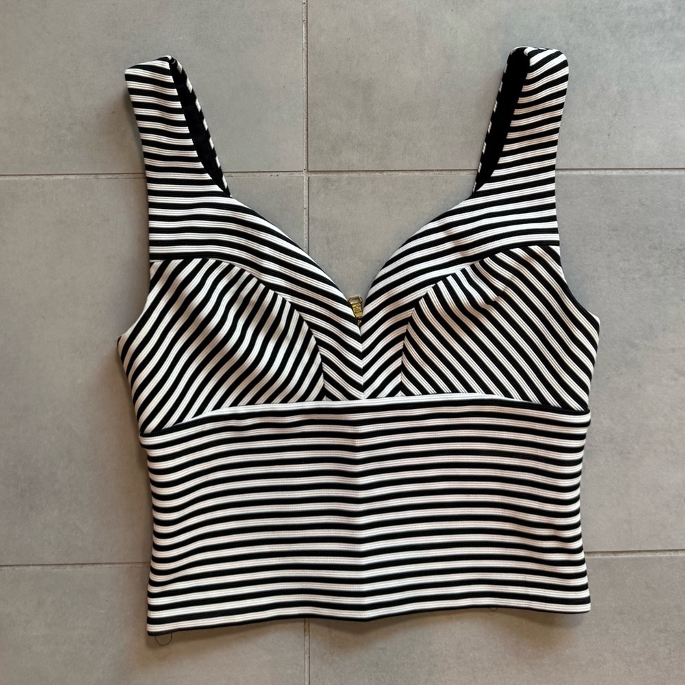 GUESS Striped Black and White Women's Crop Top